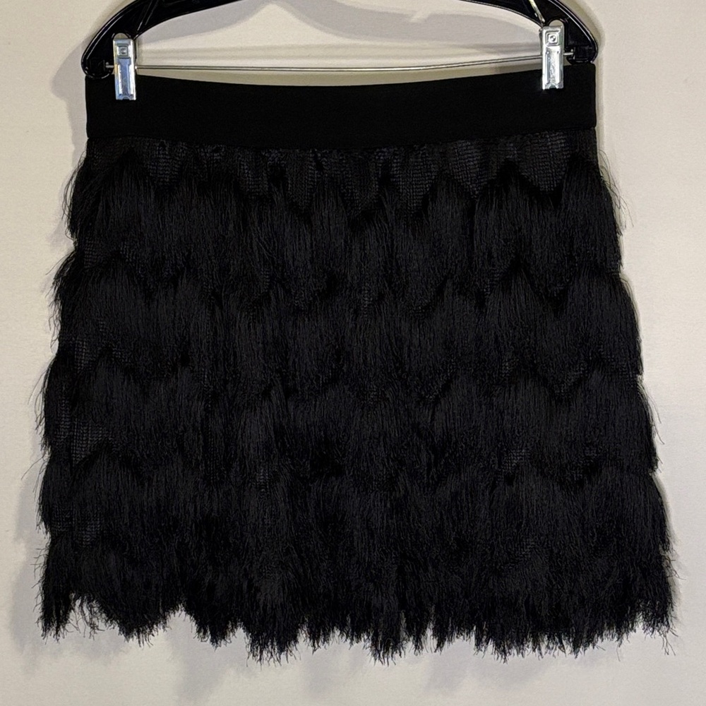Banana Republic Black Fringe Stretch Skirt Size Petite Large